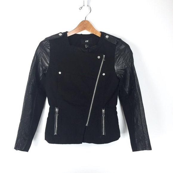 H&M Women's Moto Biker Jacket Black 32 / 2, NWOT - Picture 1 of 12